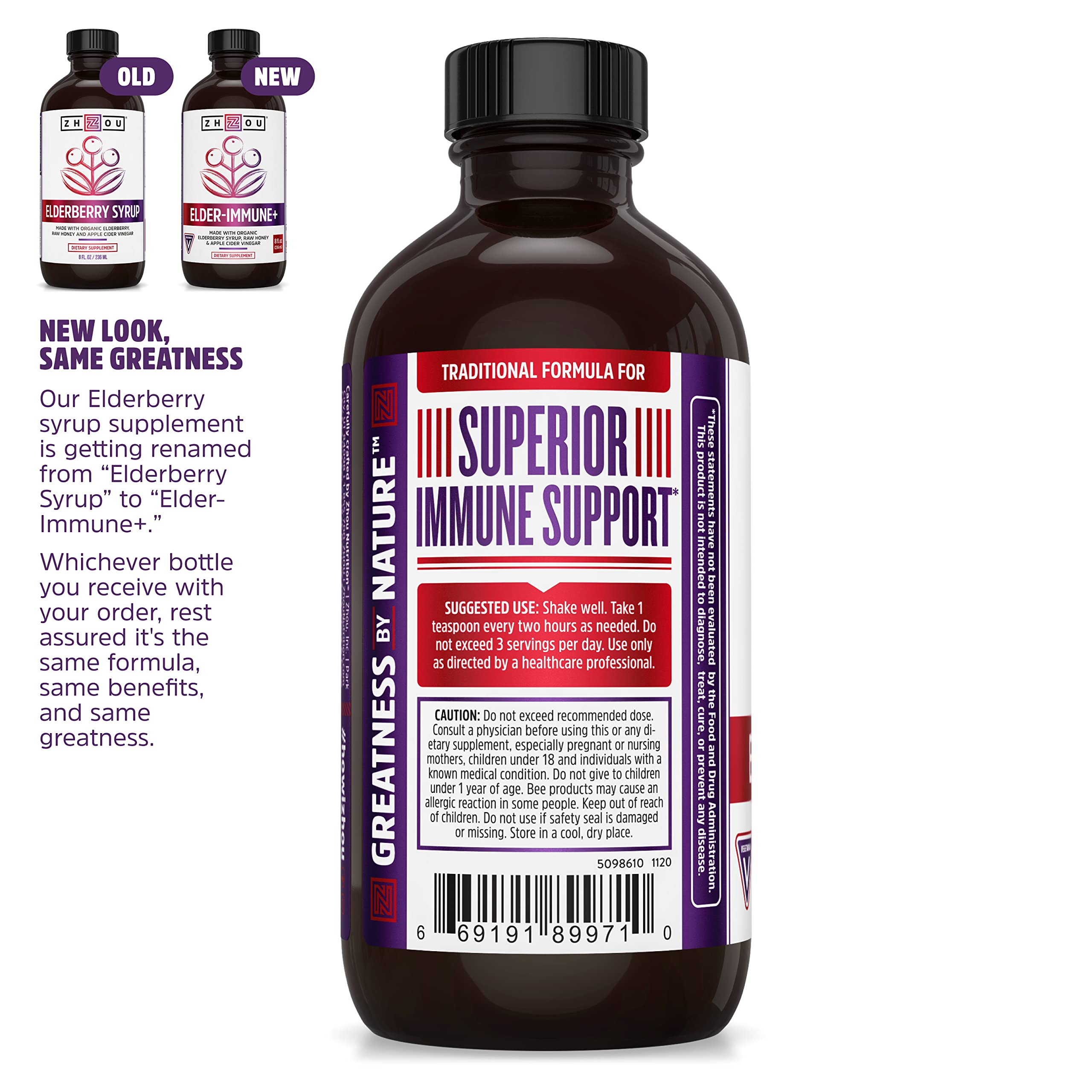Zhou Nutrition Elderberry Syrup, Immune System Booster with Organic Elderberry Syrup